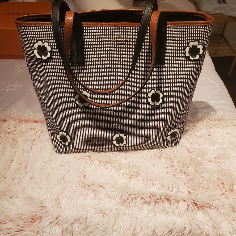 Kate Spade Black and White Tote with Floral Details